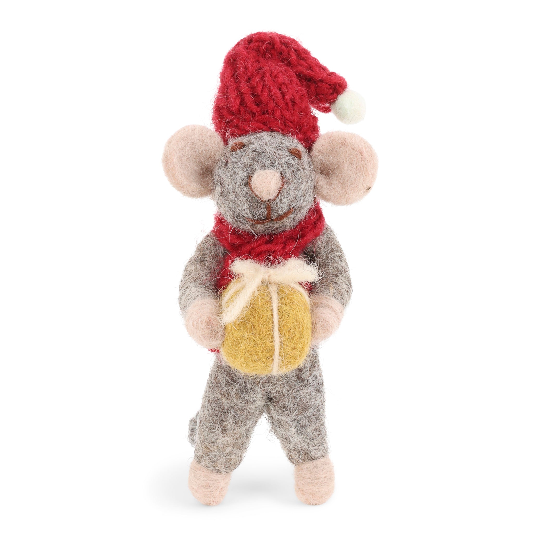 Christmas Figurine - Winter Mouse with Gold Present